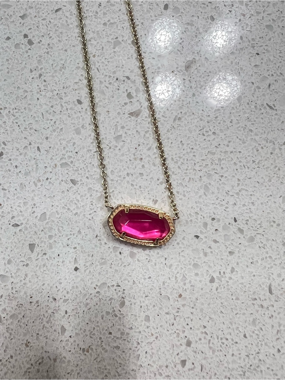 Gold Chain Necklace with Fuchsia Pink Gemstone